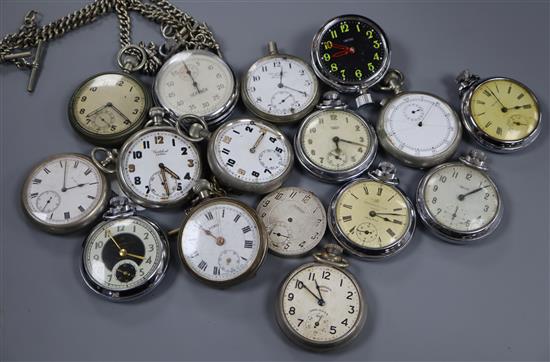 A quantity of assorted metal pocket watches including Cortebert military.